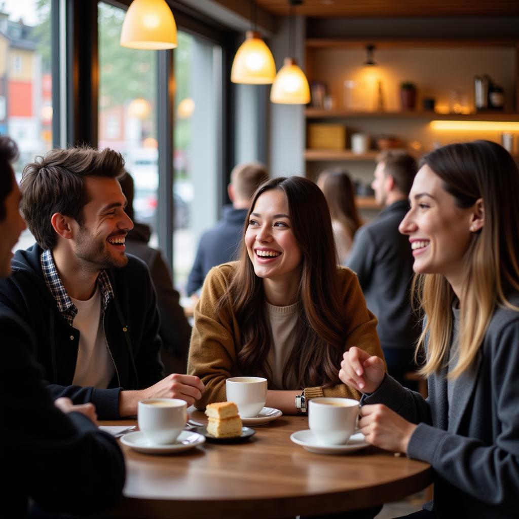 Freunde treffen im Café in Leverkusen