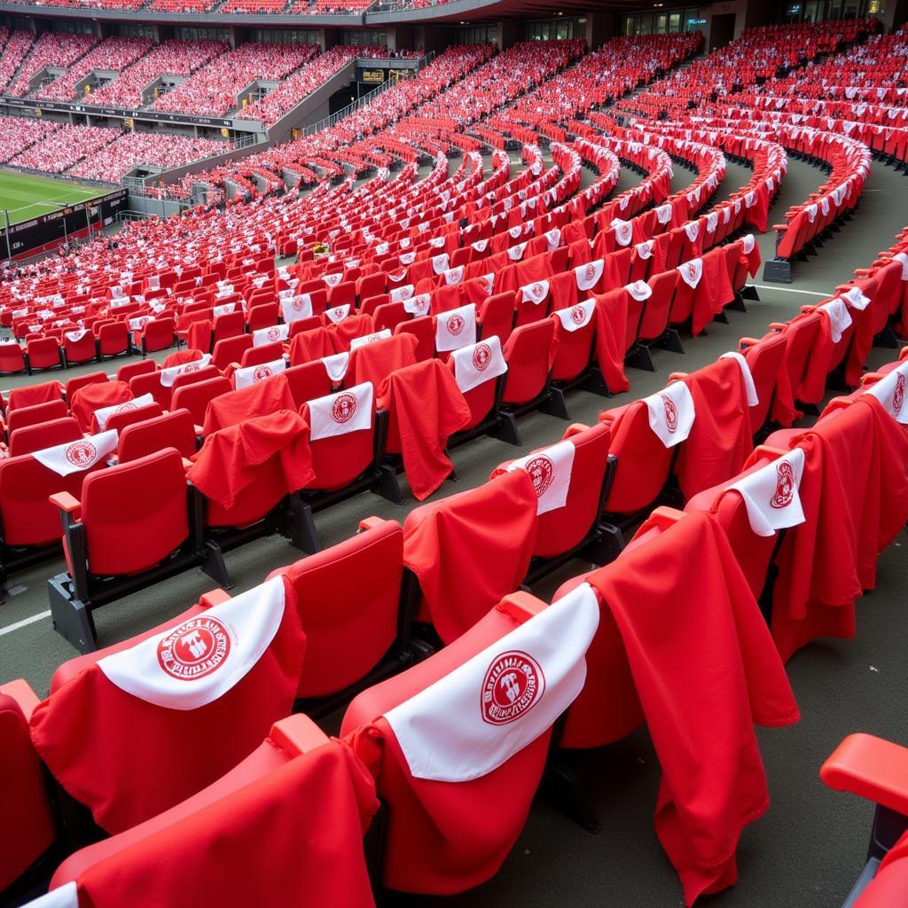 Choreografie Material auf den Sitzen im Stadion