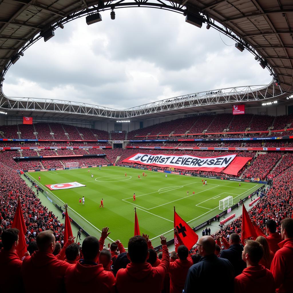 Fans mit Banner "Christ Leverkusen"