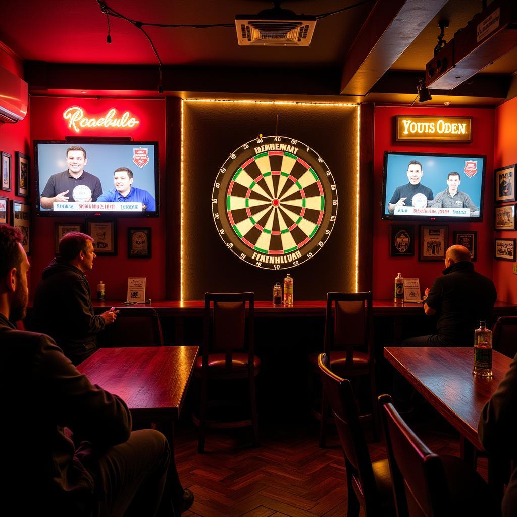 Eine Dart-Kneipe in Leverkusen mit Fans