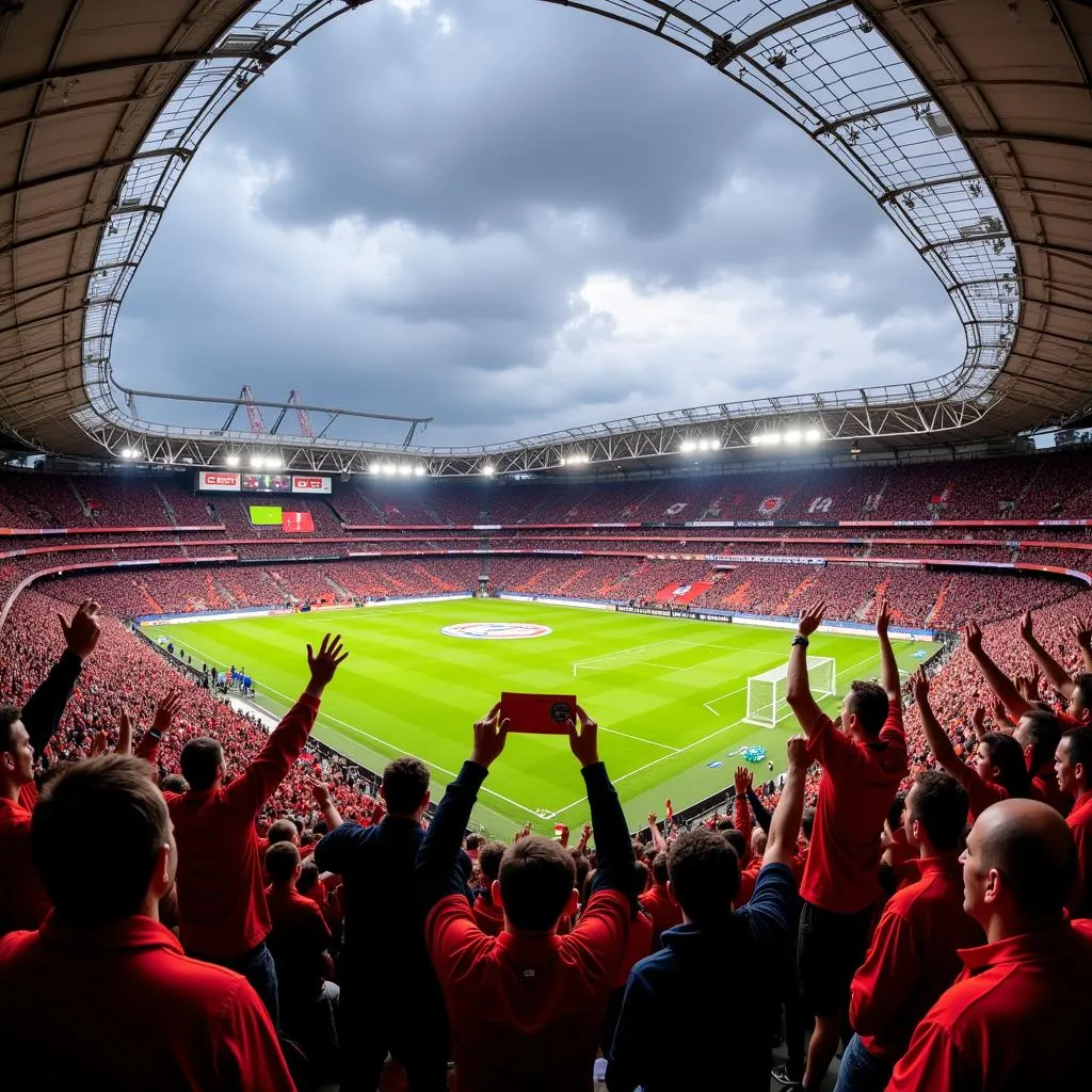 Fans mit Bayer 04 Leverkusen Dauerkarten in der BayArena