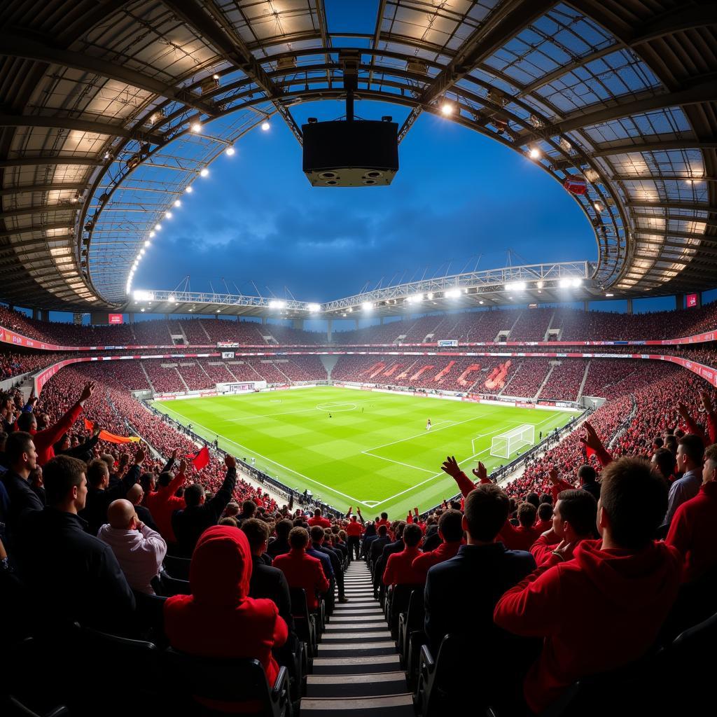 Bayer 04 Leverkusen gegen 1. FC Köln: Fans beider Mannschaften im Stadion