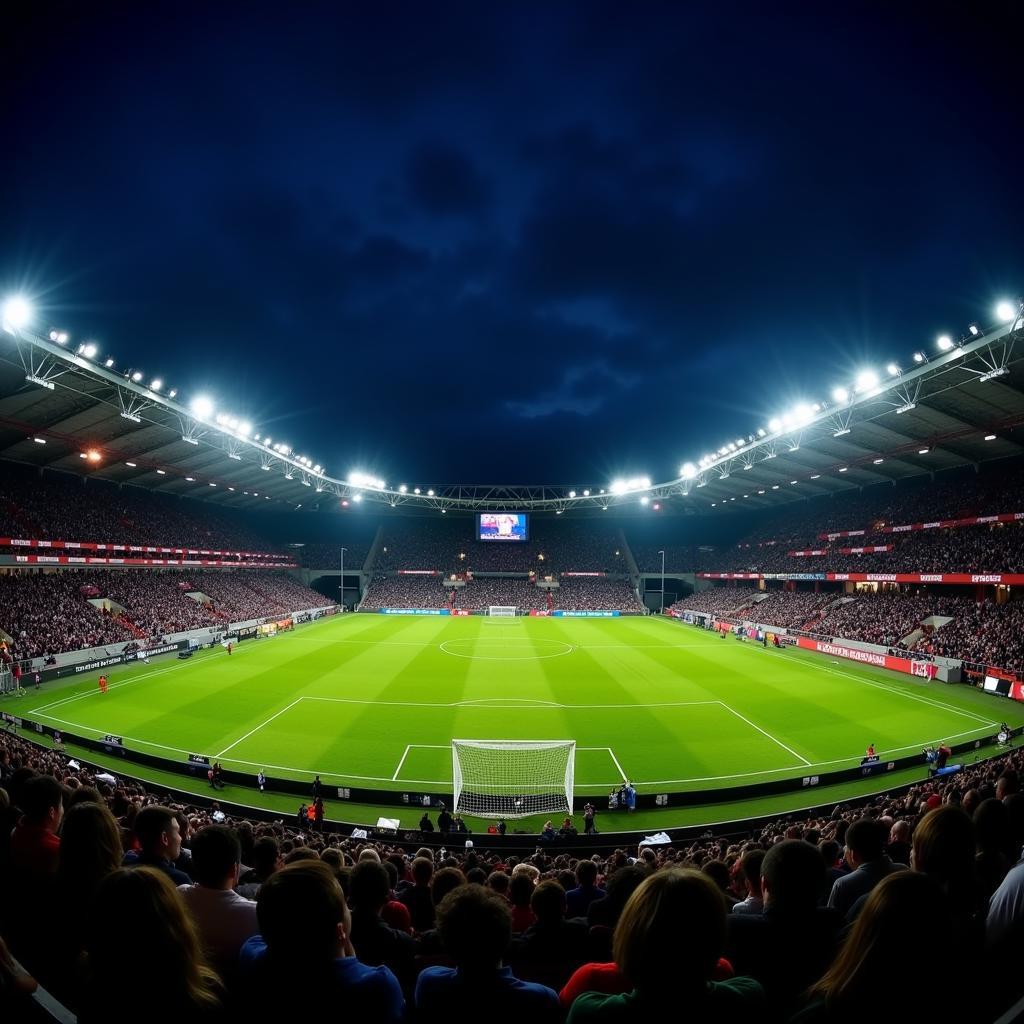 Leverkusen Stadion bei Nacht vor einem Spiel