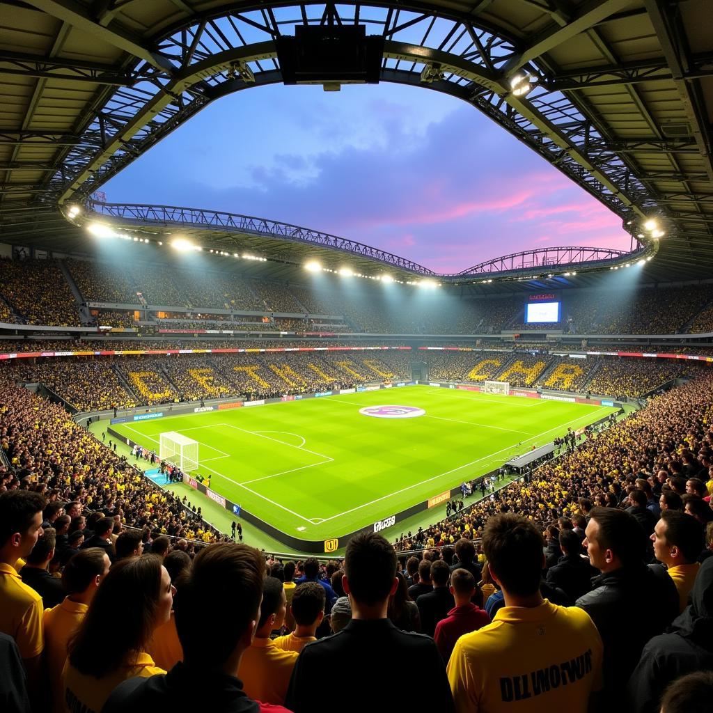 Dortmunder und Leverkusener Fans im Stadion