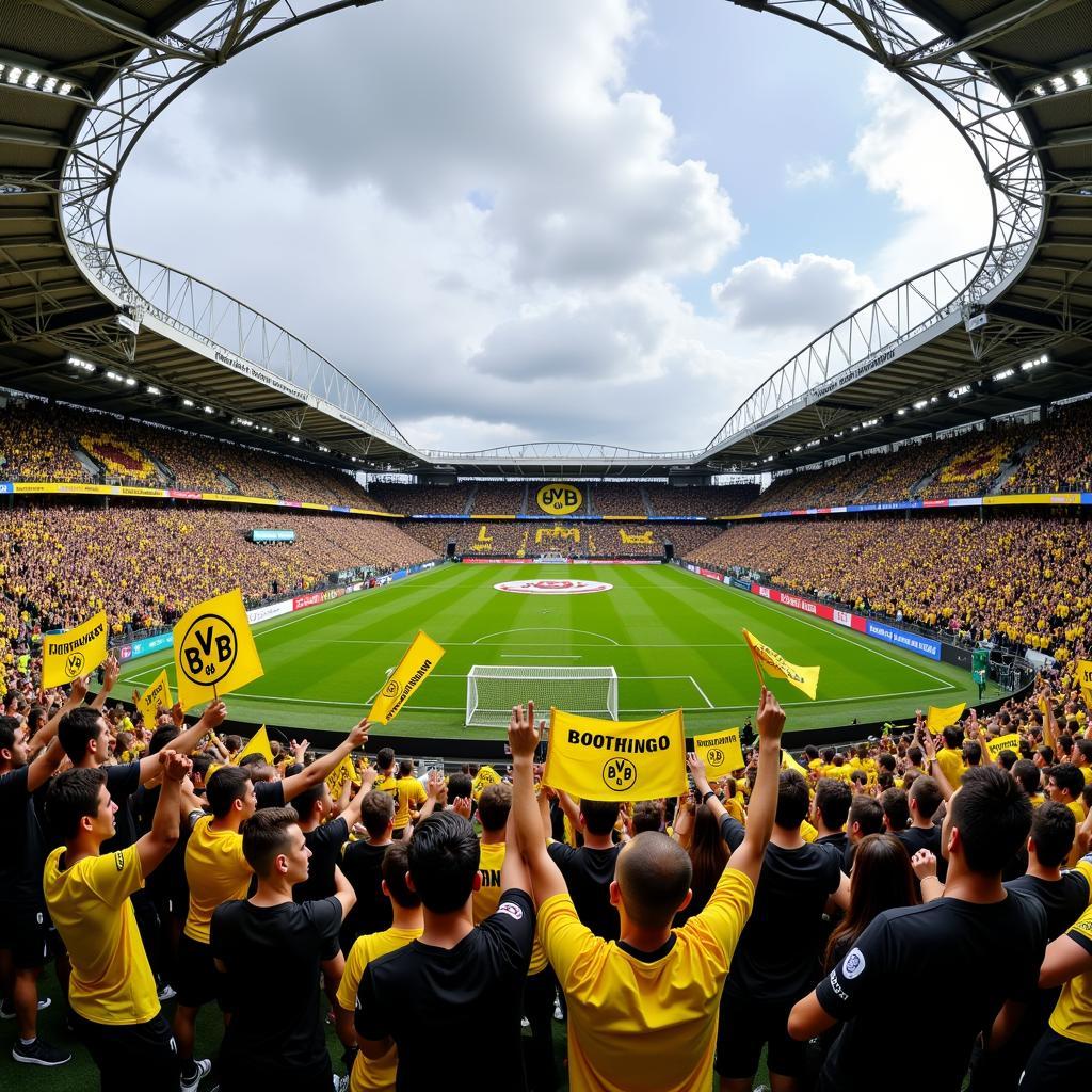 Fans von Dortmund und Leverkusen mit Choreografie