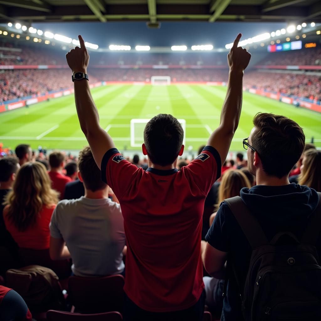 Fans beider Mannschaften jubeln im Stadion