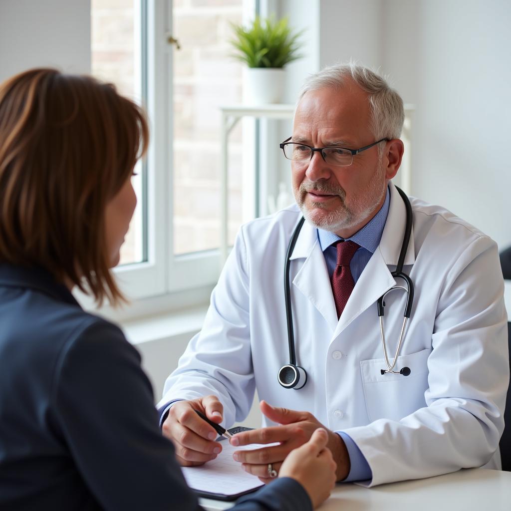 Dr. Arnold berät einen Patienten in seiner Sprechstunde