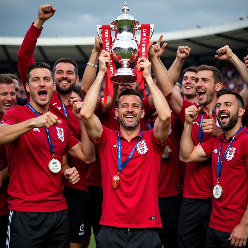 Dusan Djuric und die Mannschaft feiern den UEFA-Pokal