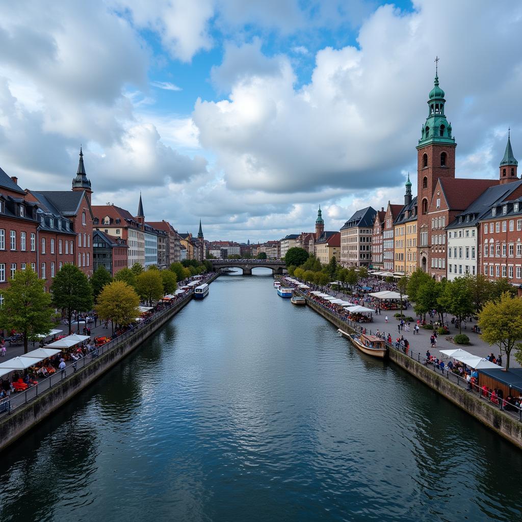 Ansicht der Düsseldorfer Altstadt und der Rheinuferpromenade