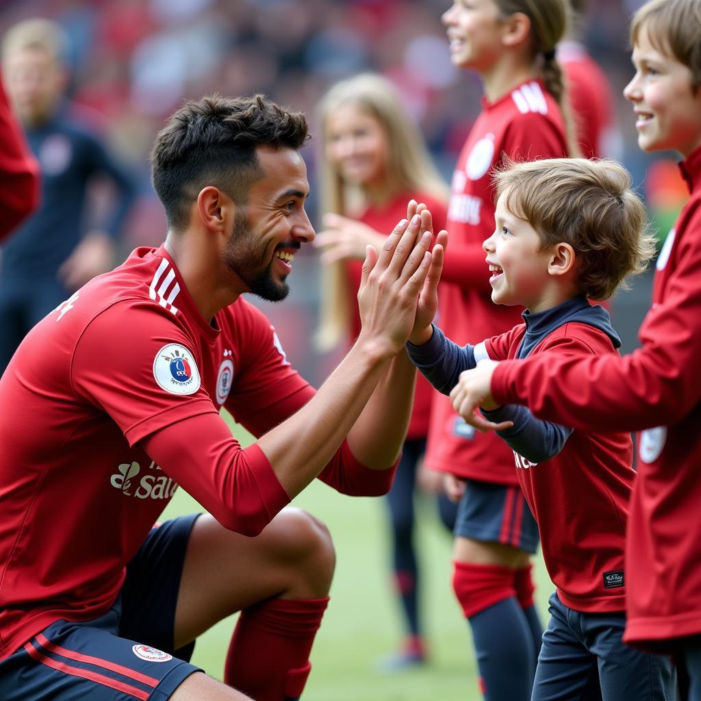 Einlaufkinder und Spieler von Bayer Leverkusen