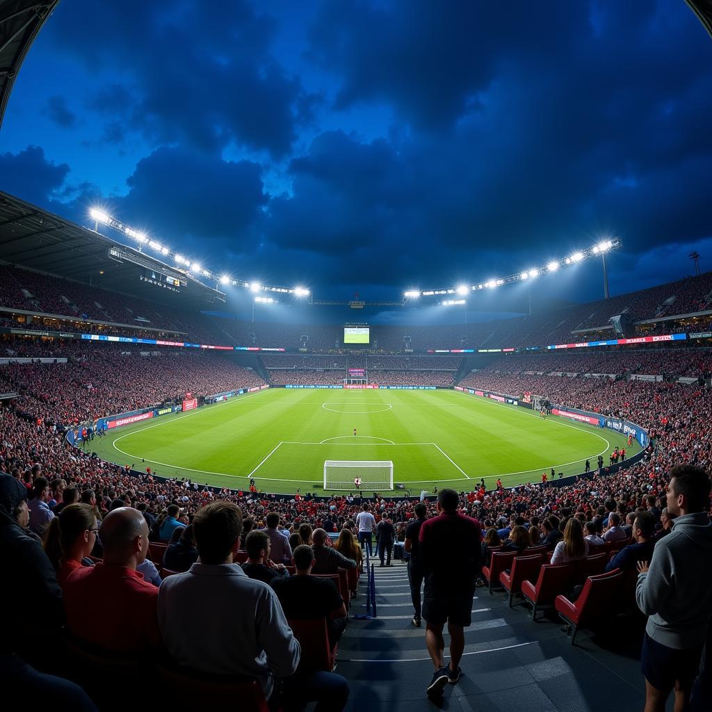 Flutlichter der BayArena bei Nacht