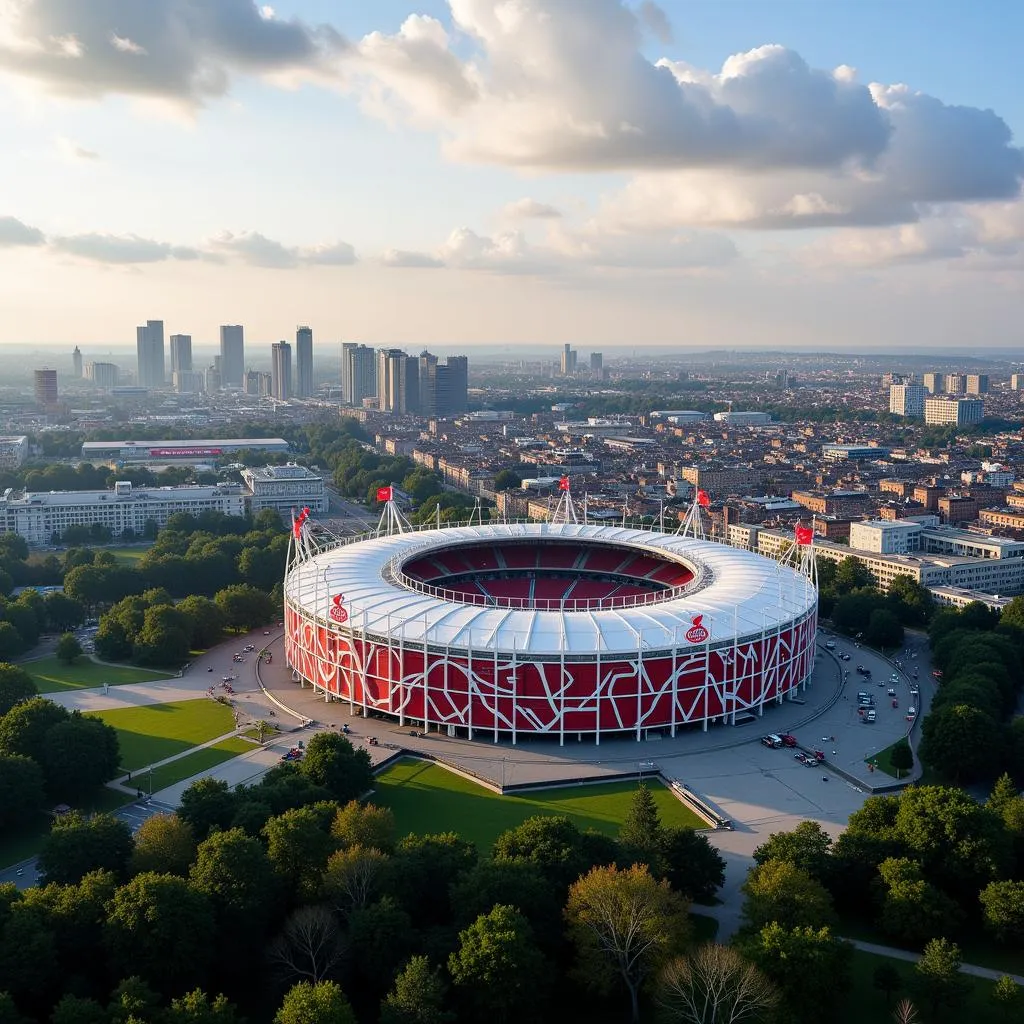 Panoramablick auf Leverkusen mit Europahof im Vordergrund