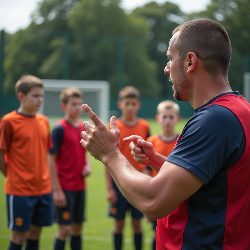 EVL Trainer gibt jungen Spielern Anweisungen