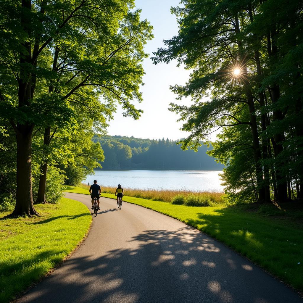 Fahrradfahren am See in Leverkusen