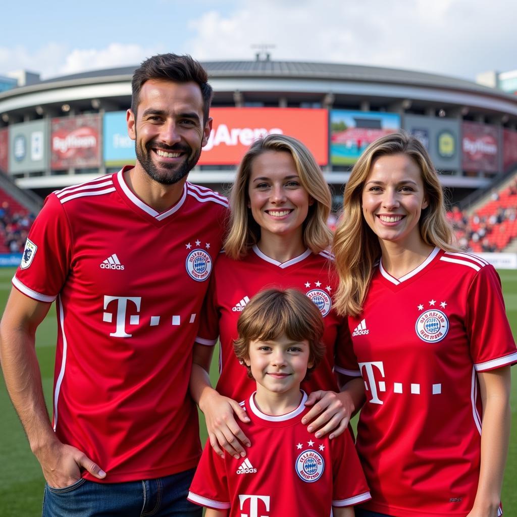 Eine Familie besucht die BayArena vor einem Spiel von Bayer 04 Leverkusen.