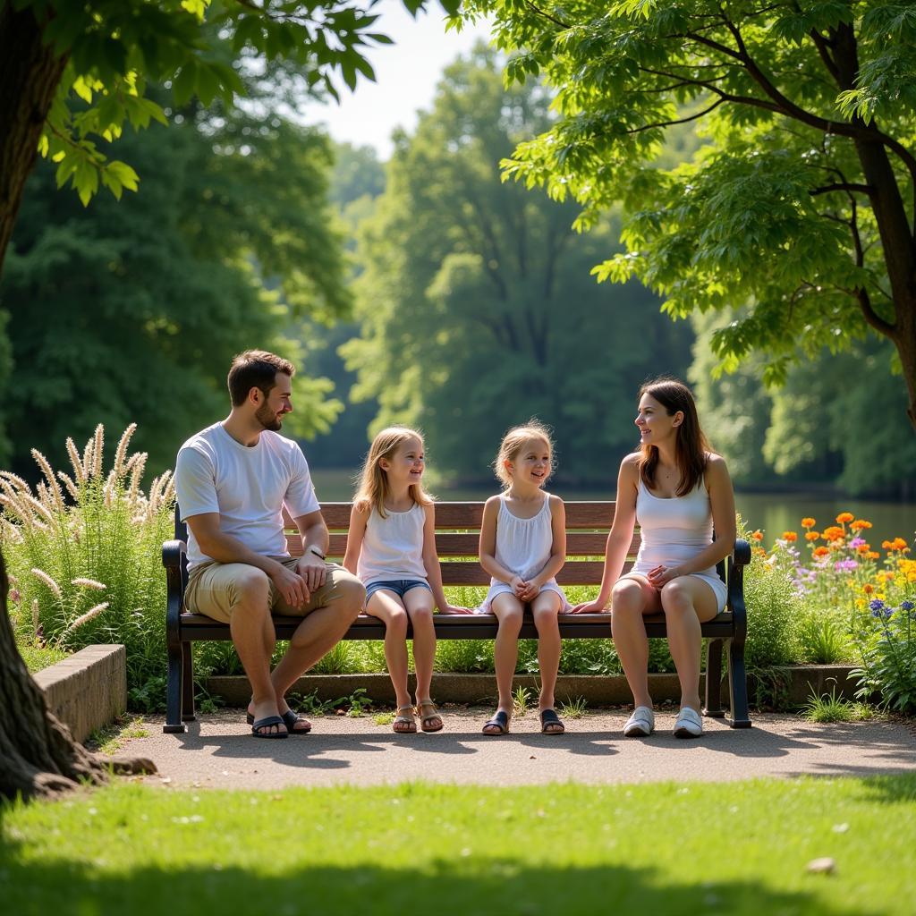 Familie genießt die Sonne im Neuland-Park Leverkusen