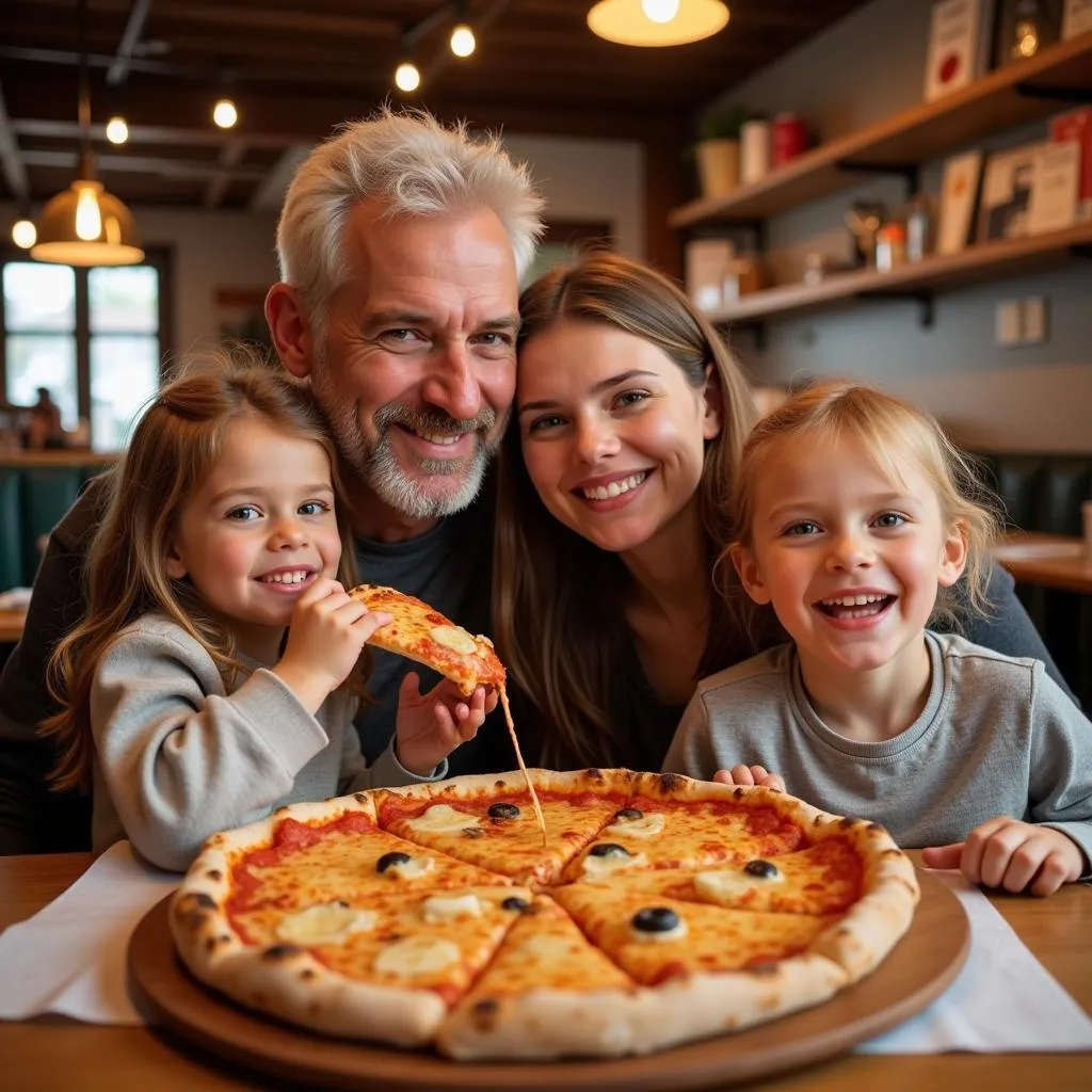 Familie isst gemeinsam Pizza in Leverkusen