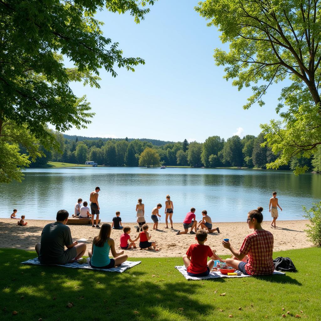 Familien genießen den Sommer am Ophovener Weiher