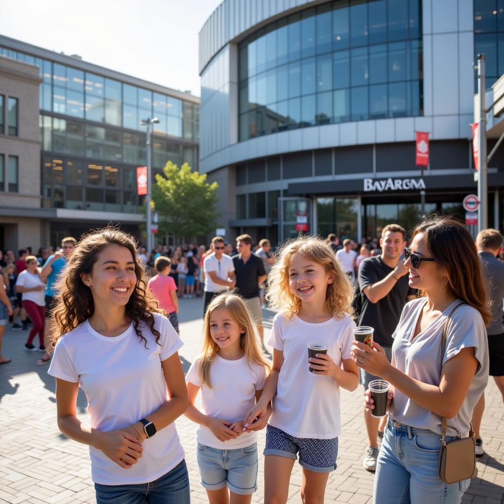 Familien auf dem Vorplatz der BayArena