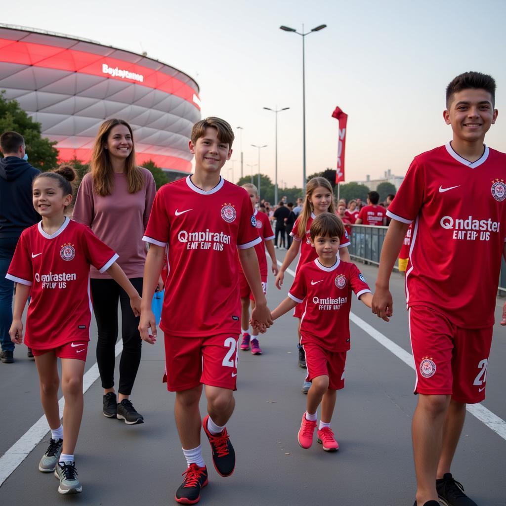 Familien auf dem Weg zum Stadion