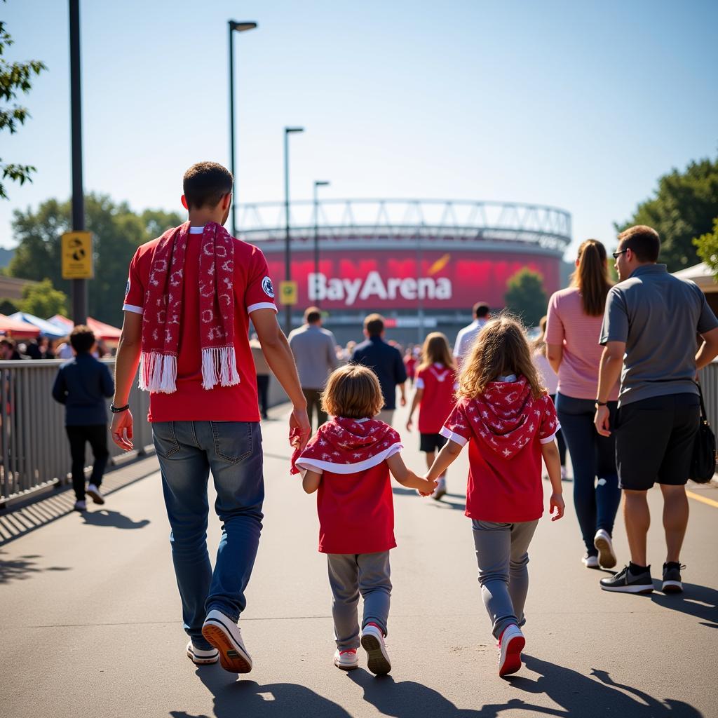 Familien auf dem Weg zur BayArena