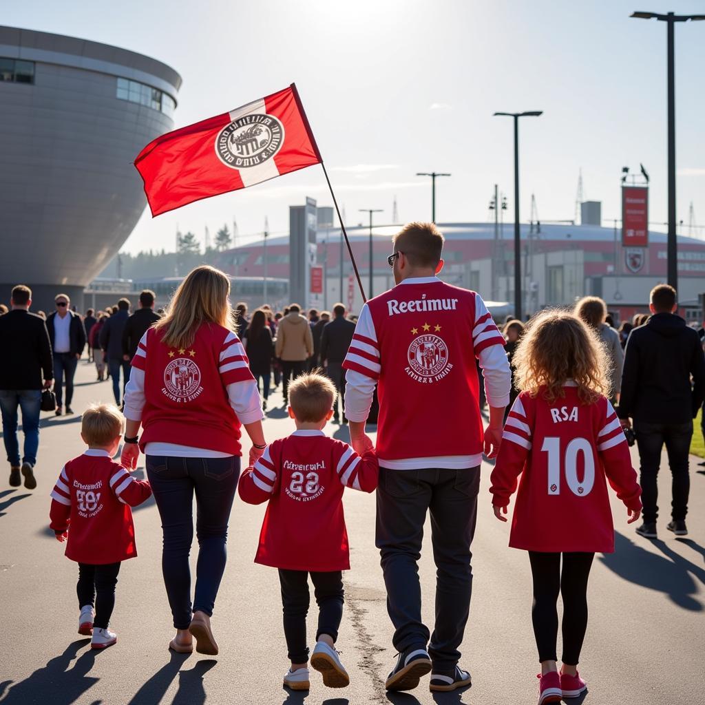 Familien mit Kindern auf dem Weg zur BayArena.