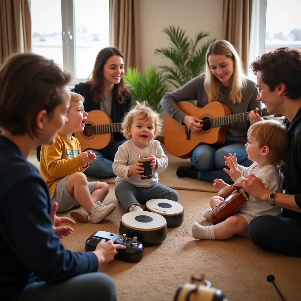 Eltern und Kinder genießen die Baby Musik in Leverkusen