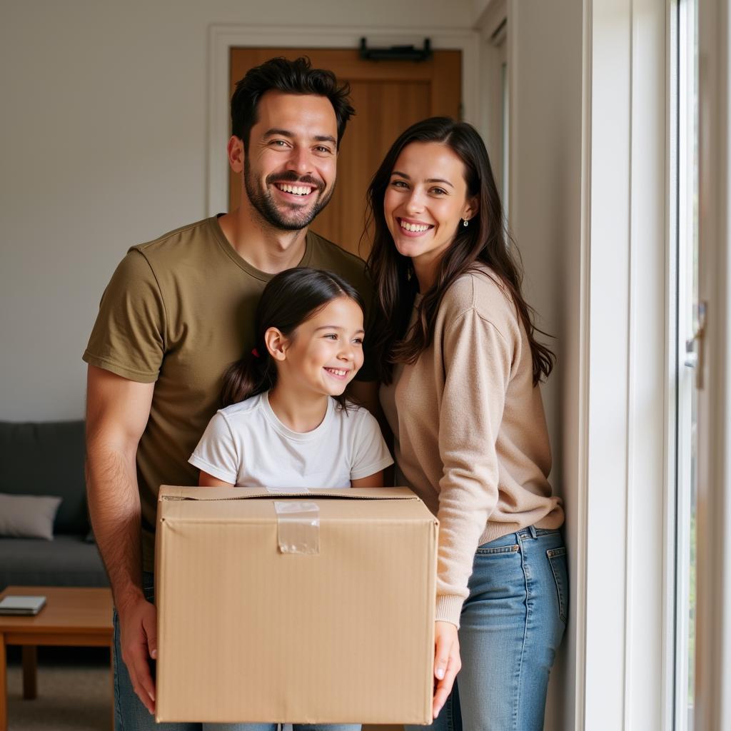 Glückliche Familie bezieht ihre neue Wohnung in Leverkusen Schlebusch