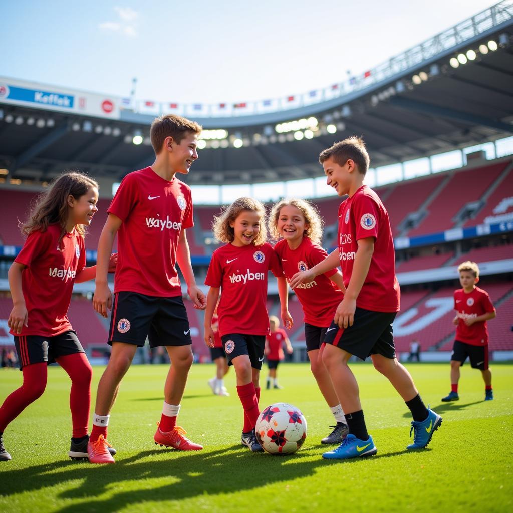 Familientag bei Bayer Leverkusen: Kinder spielen Fußball mit Spieler