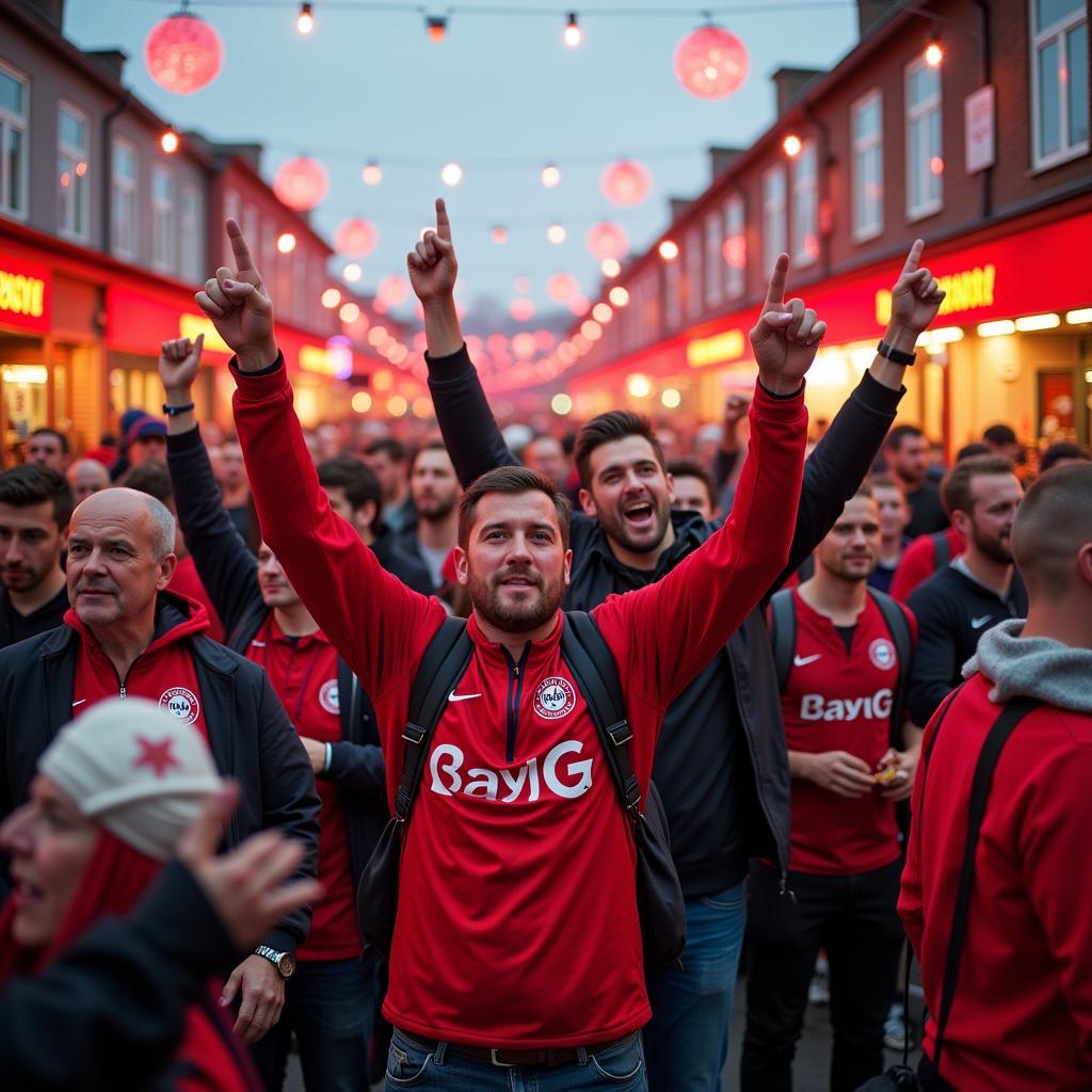 Fans auf dem Markt de Leverkusen