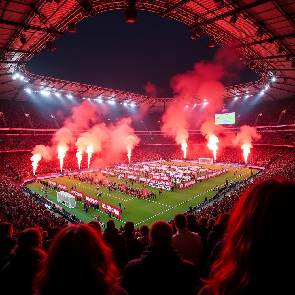 Beeindruckende Fan-Choreografie in der BayArena vor dem Spiel Leverkusen gegen Stuttgart