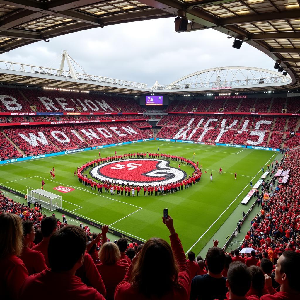 Aufwendig gestaltete Choreografie der Leverkusener Fans