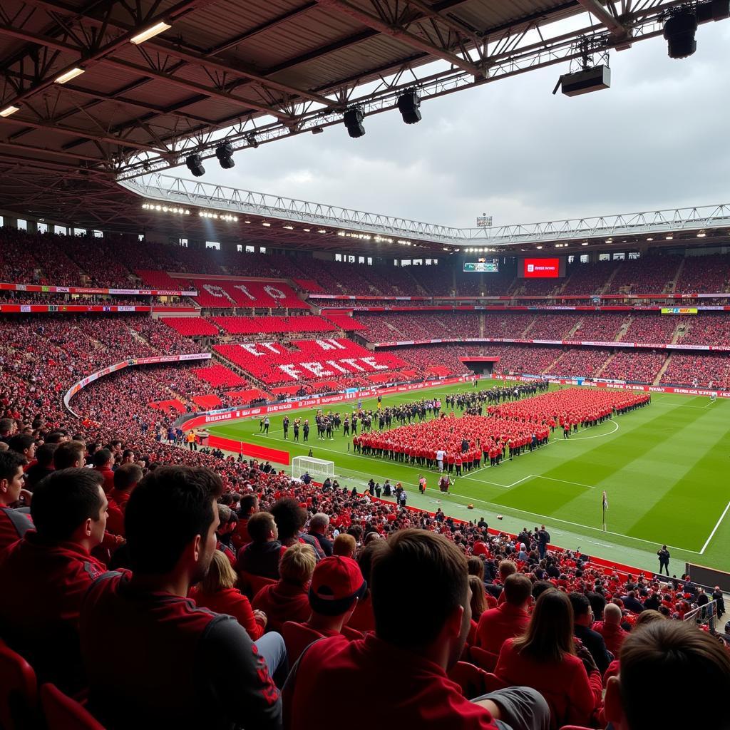 Beeindruckende Fan-Choreographie im BayArena Leverkusen Fanblock vor Spielbeginn