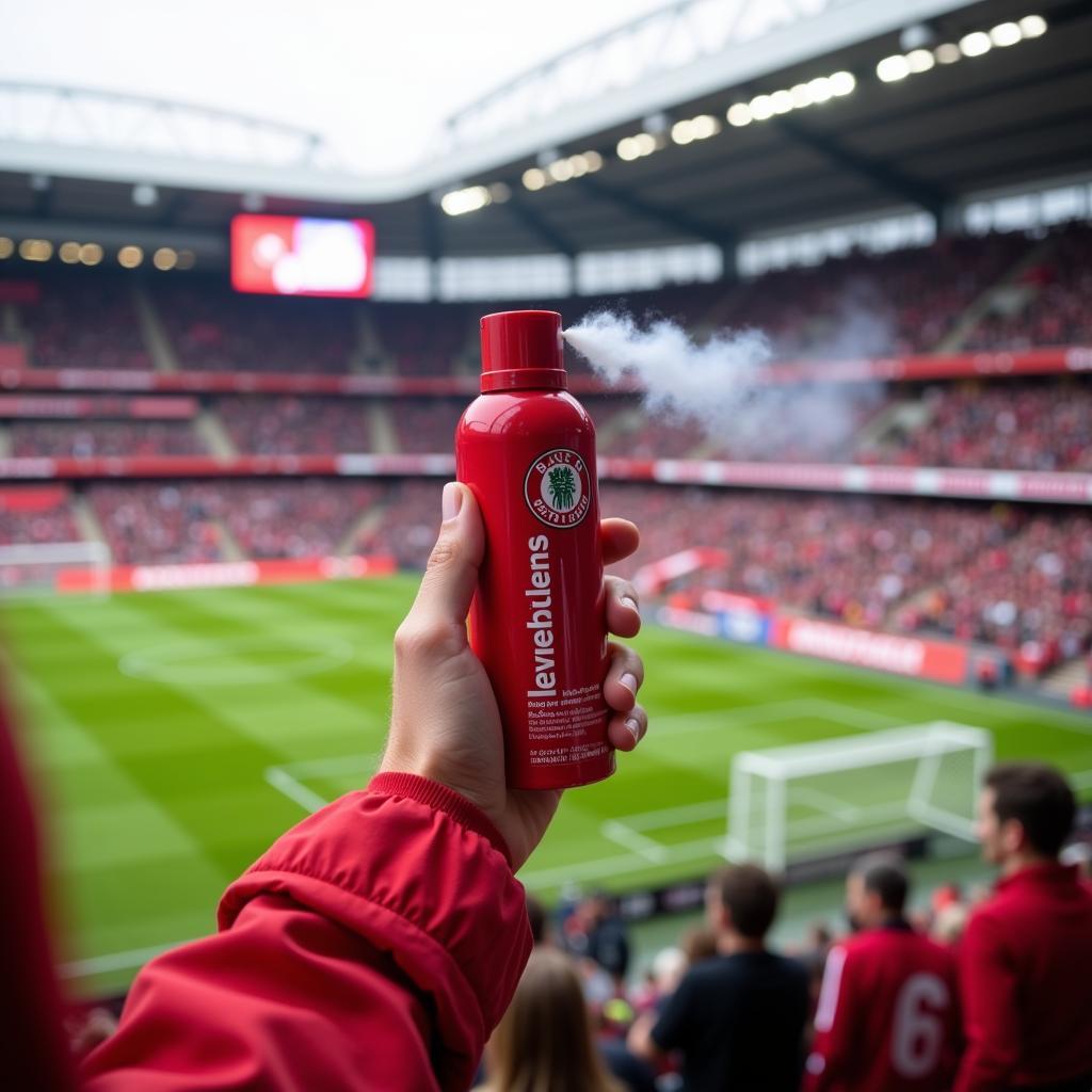 Fan mit Allergiespray im Stadion