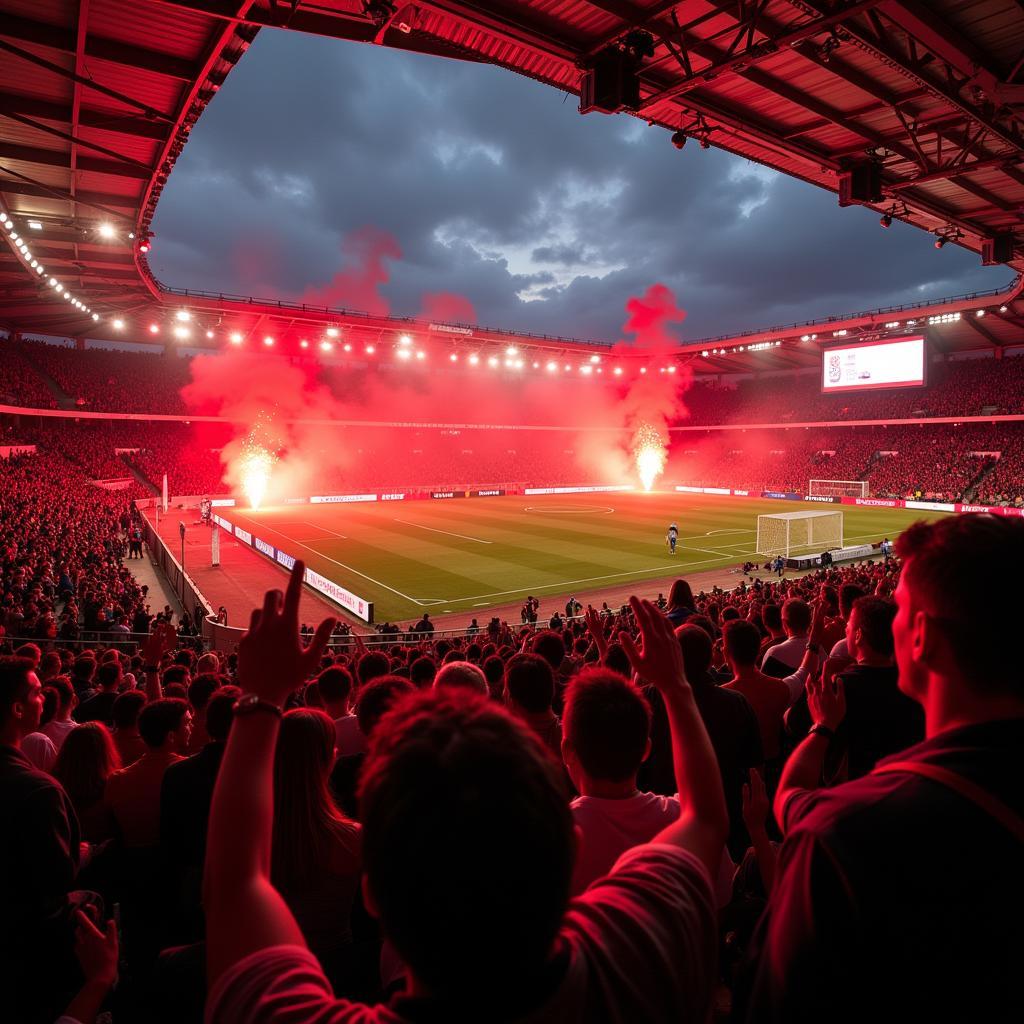 Heidenheim Fans creating an electric atmosphere against Leverkusen