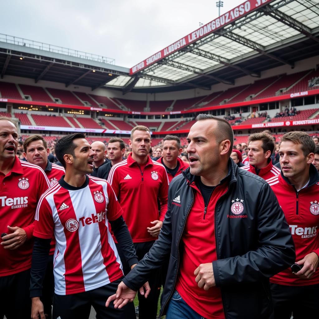 Fans am Claashäuschen Leverkusen