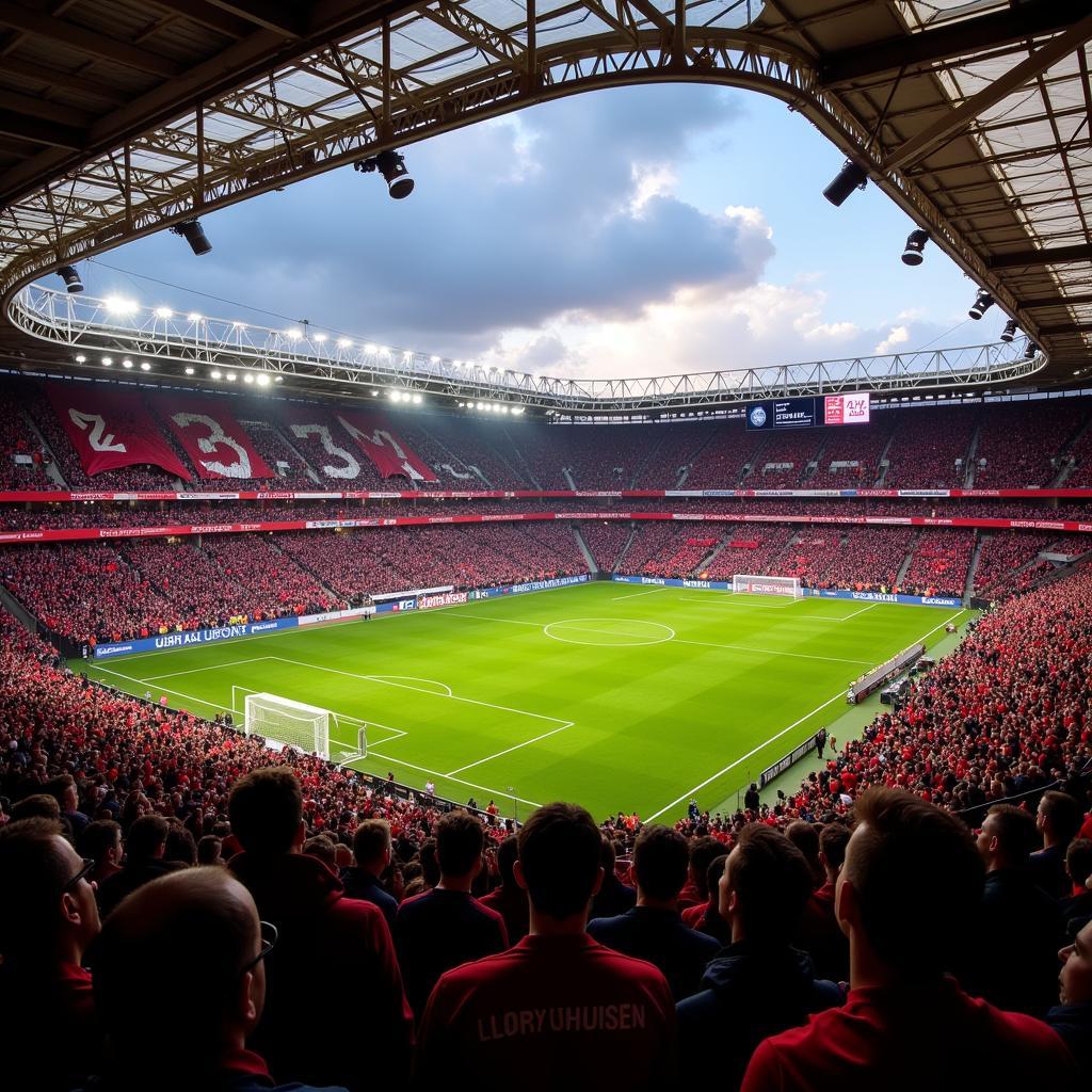 Fans von Bayer 04 Leverkusen feiern im Stadion am SandBerg