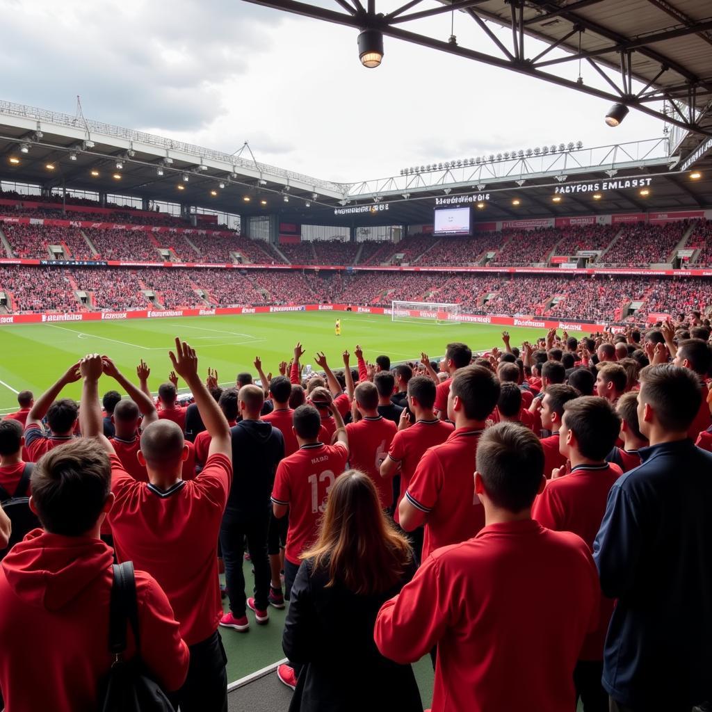 Fans von Bayer 04 Leverkusen am Trainingsgelände