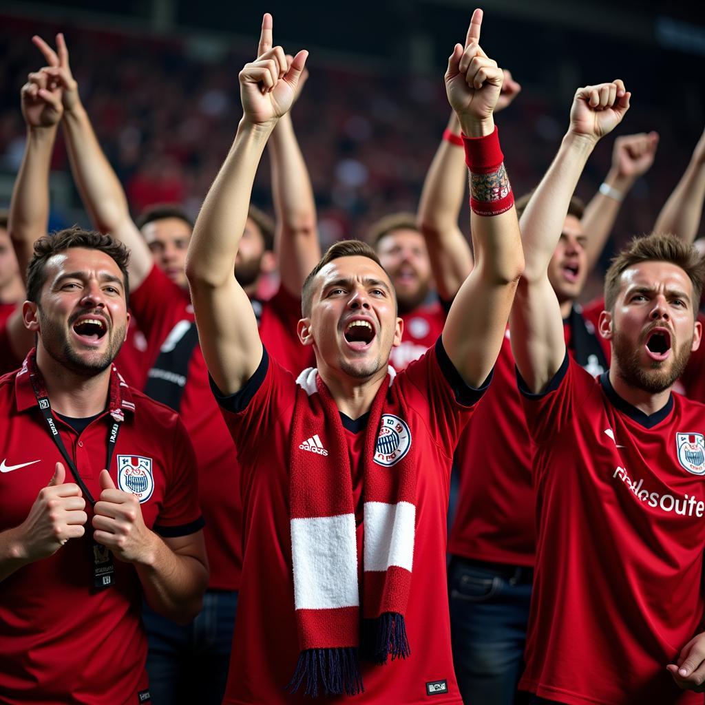 Fans feiern an der Dingbank 18 in Leverkusen