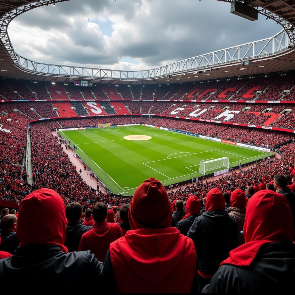 Die Fans von Asu Leverkusen: Ein Meer aus schwarz und rot auf den Rängen