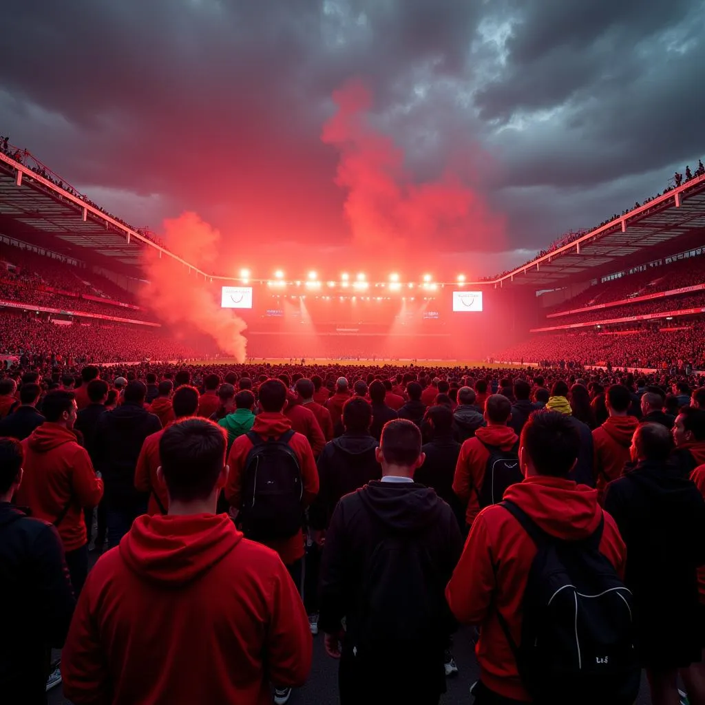 Fans laufen gemeinsam zur BayArena