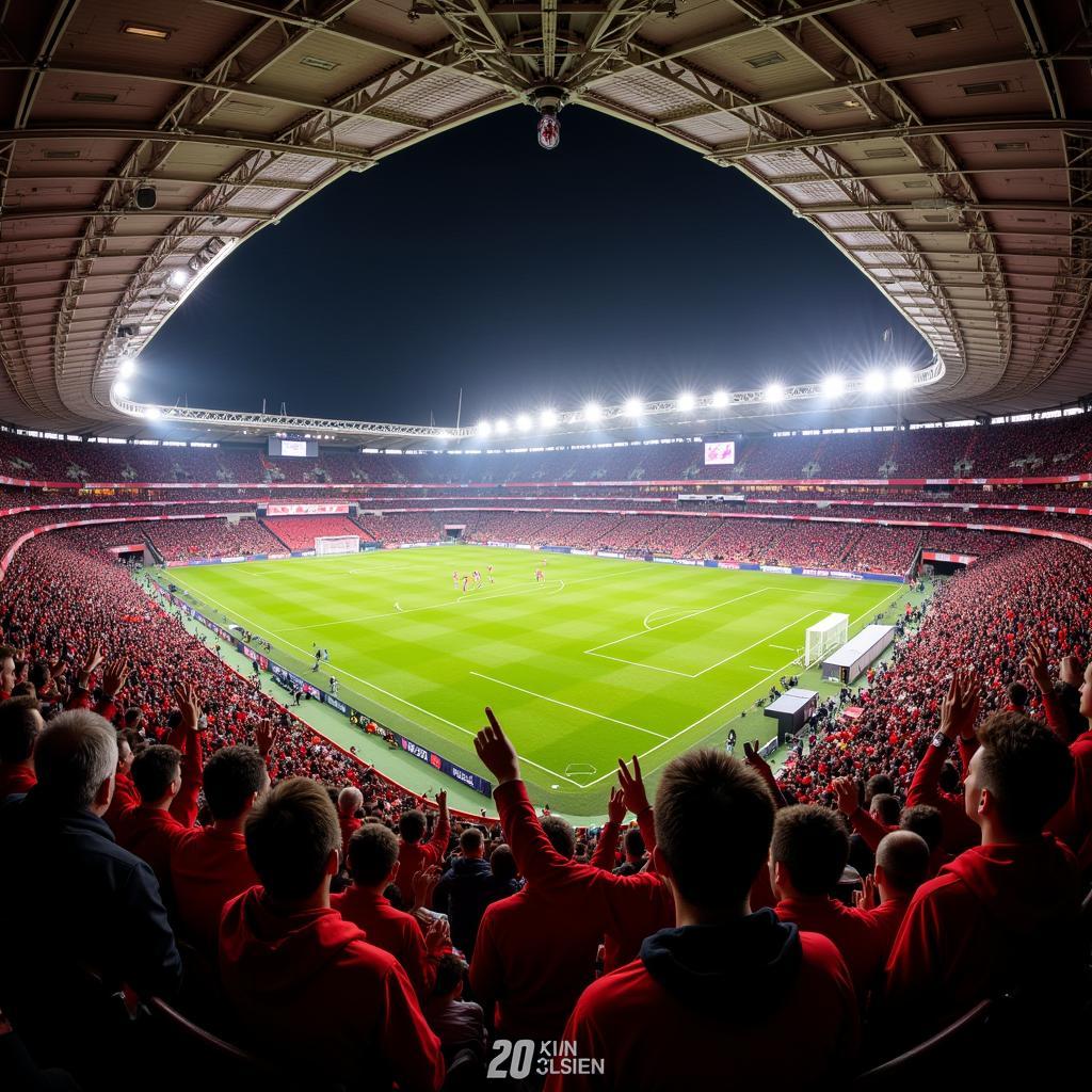 Jubelnde Fans in der BayArena