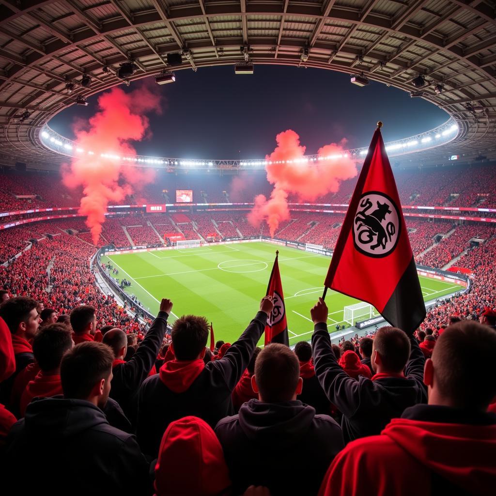 Die treuen Fans der Werkself in der BayArena an der Adolfstraße