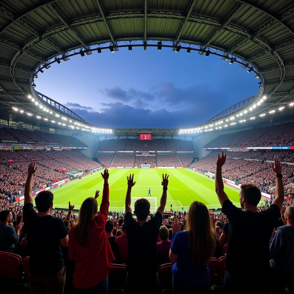 Fans in der BayArena Leverkusen: Lebendige und mitreißende Atmosphäre bei einem Fußballspiel