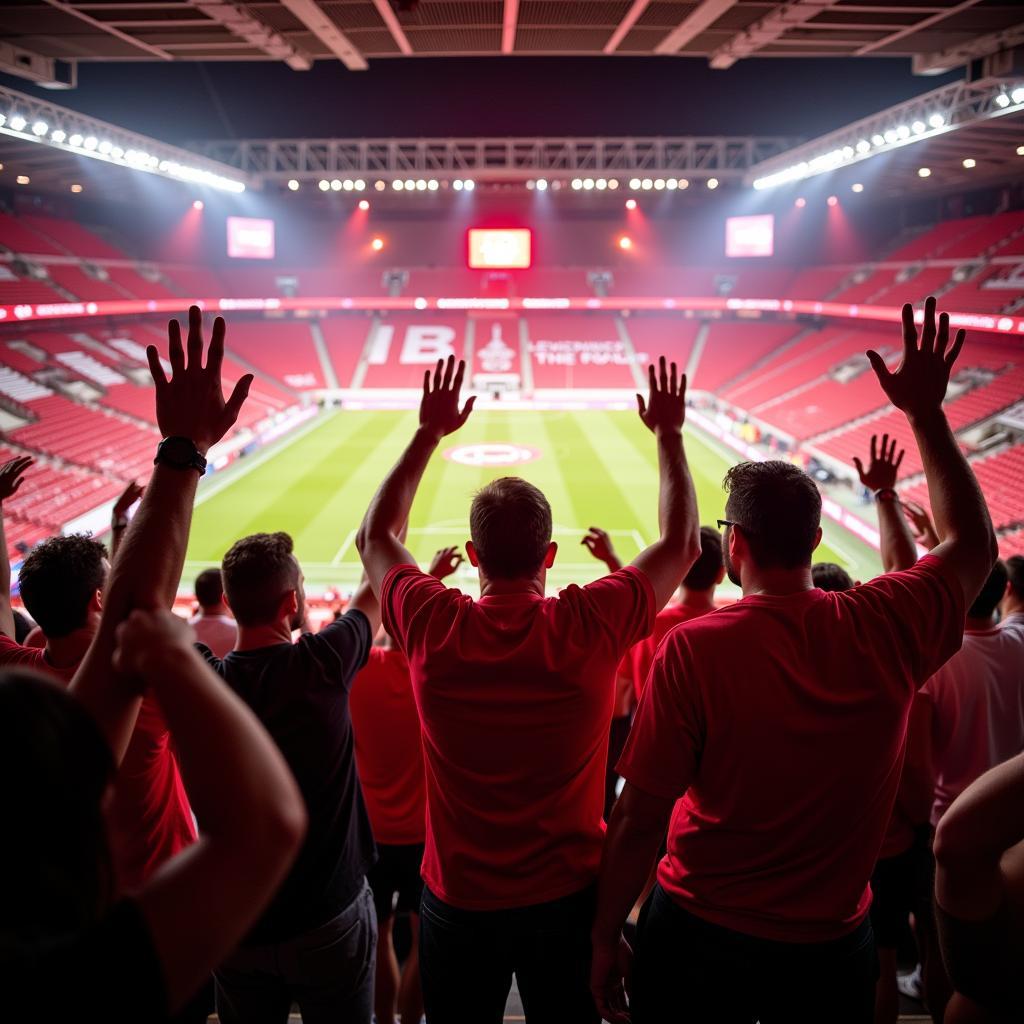 Jubelnde Fans im Bayer Leverkusen Stadion