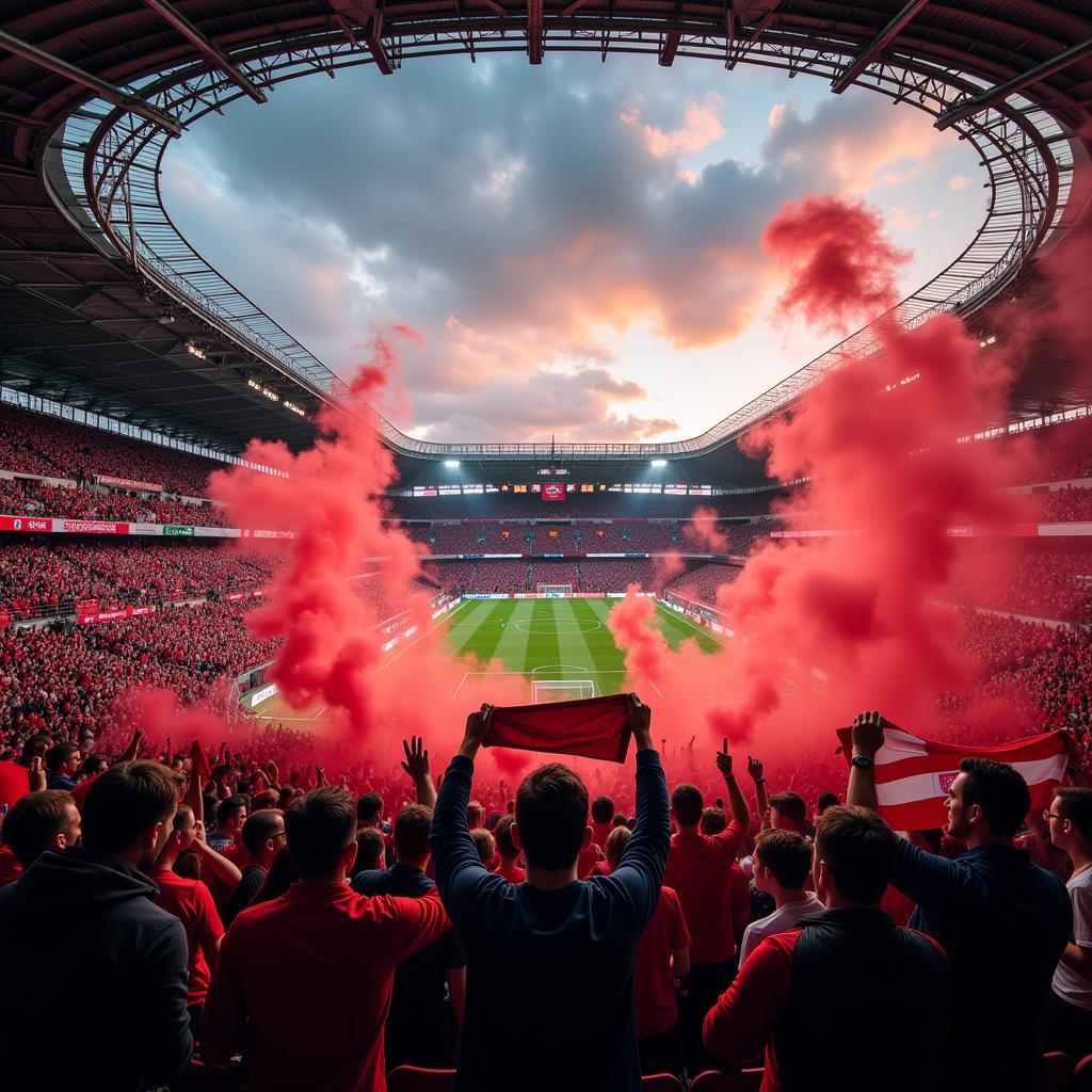 Fans von Bayer Leverkusen und VfB Stuttgart im Stadion