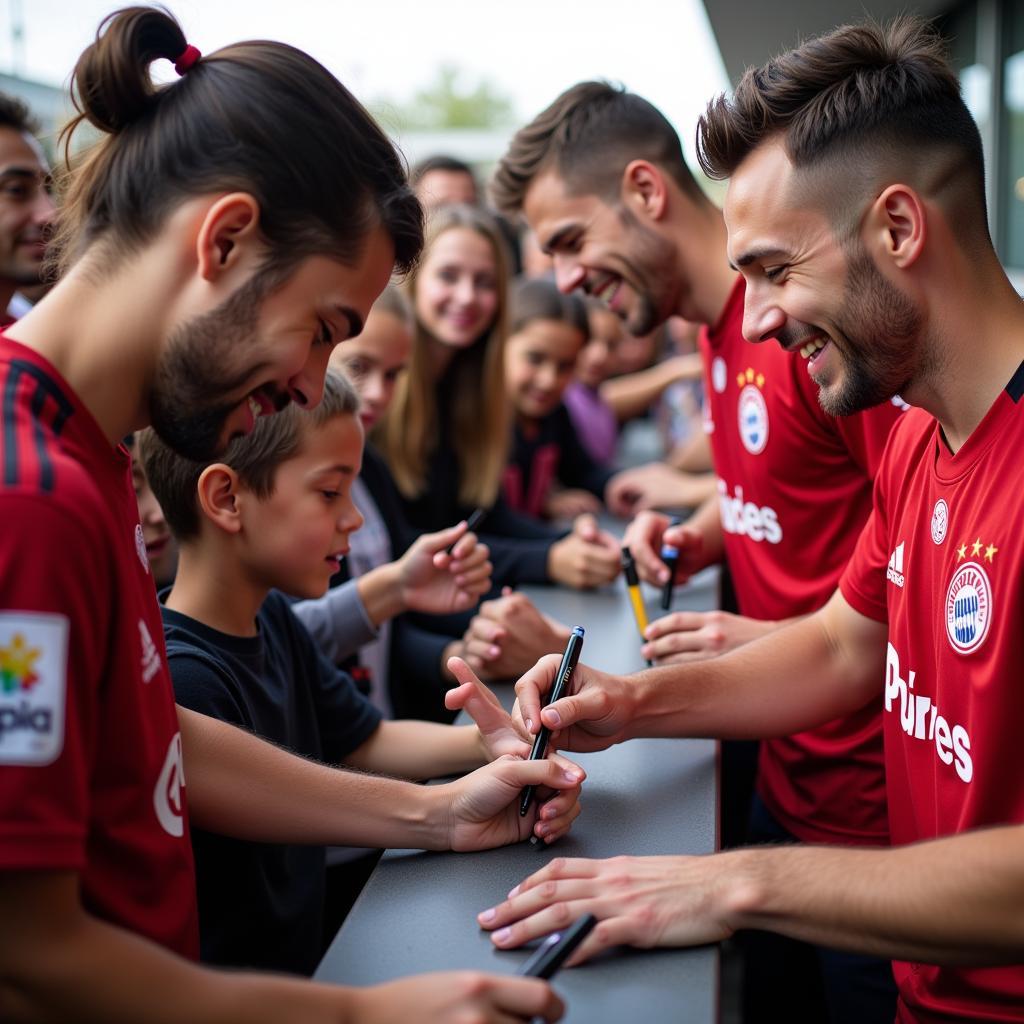 Fans freuen sich über Autogramme von Leverkusen Spielern