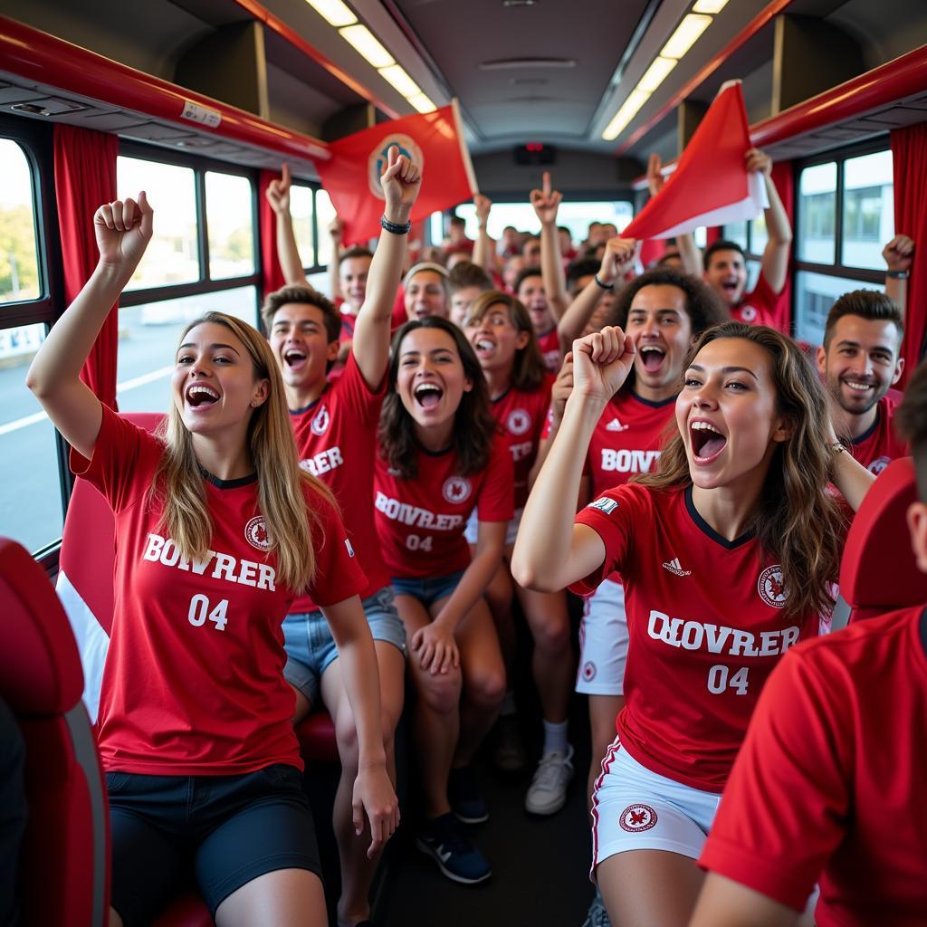 Fans von Bayer 04 Leverkusen auf einer Busreise