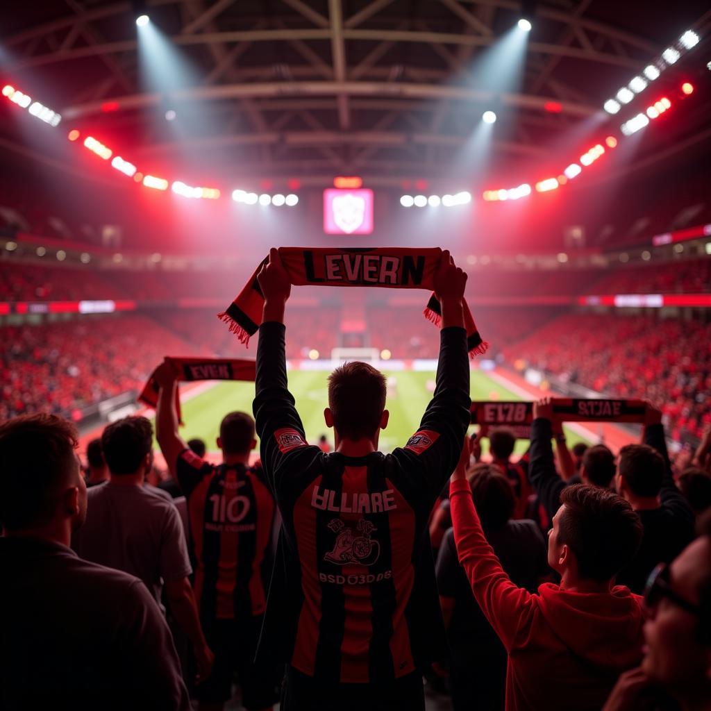 Fans der Werkself feiern einen Sieg in der BayArena