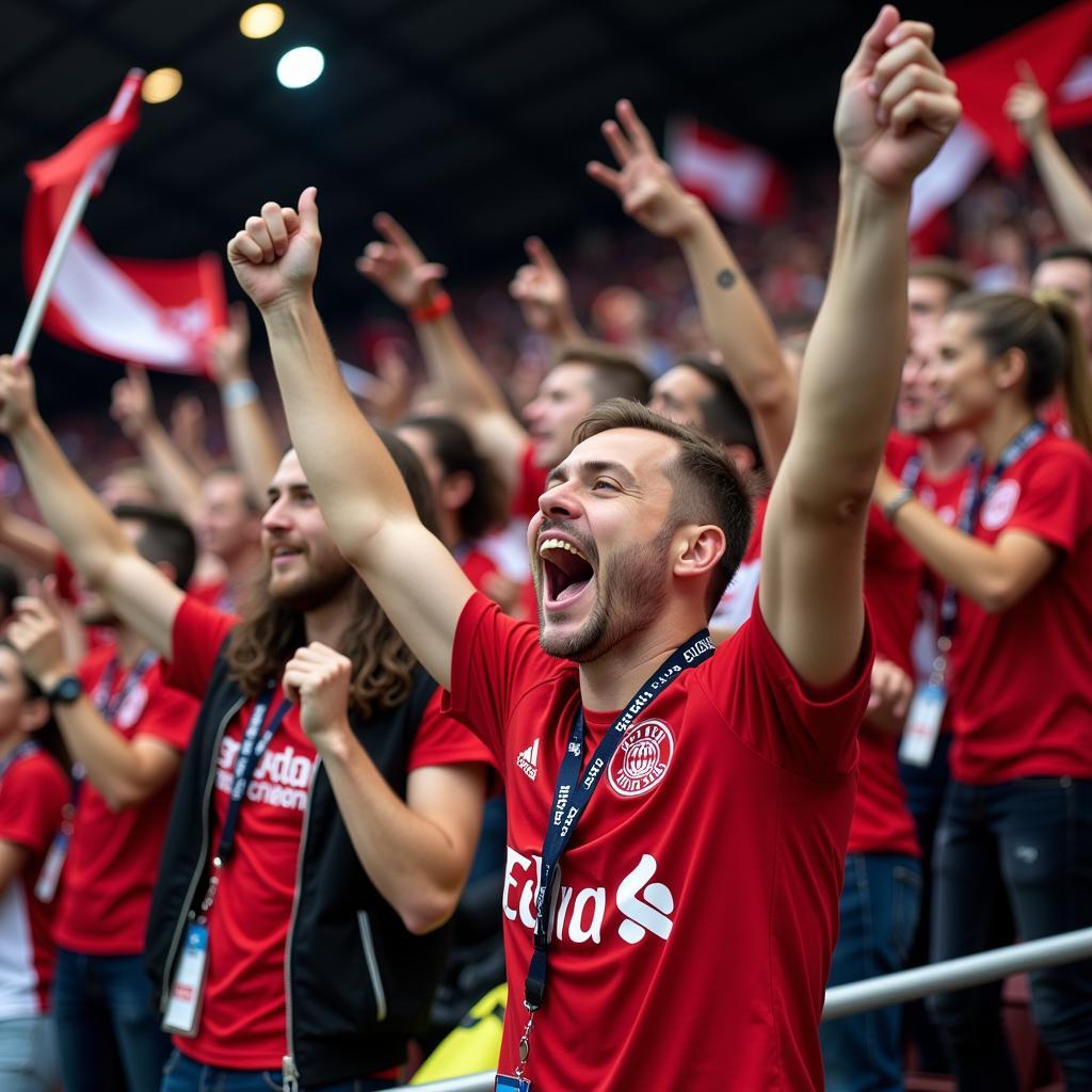 Fans des Bayer 04 Leverkusen auf den Rängen der BayArena